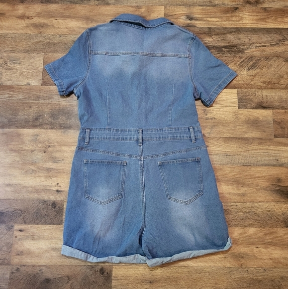 Women's Short Sleeve Button Front Denim Jumpsuit Overalls Size Large - Picture 7 of 8